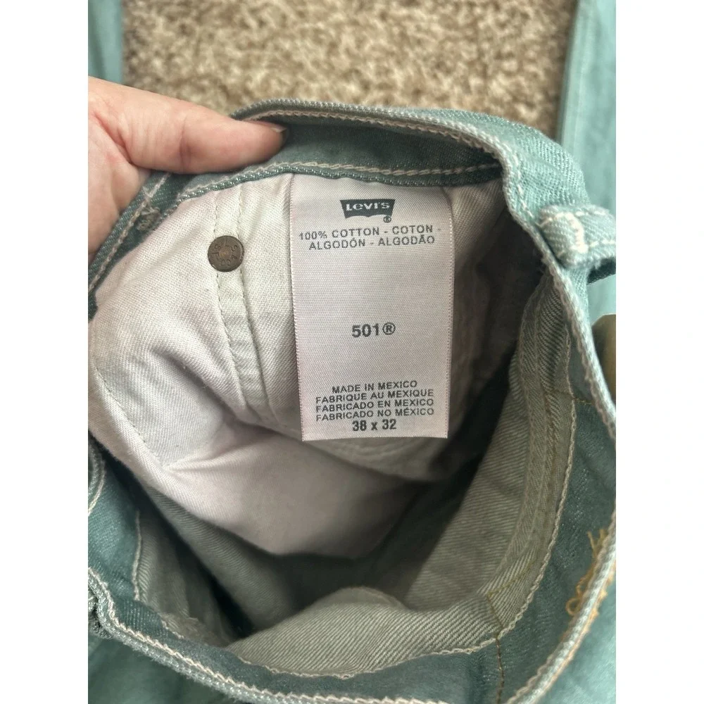 Levi's 501XX Sage Green Teal Denim Jeans Men's 38x32 Rare‎ Blank Red Tab